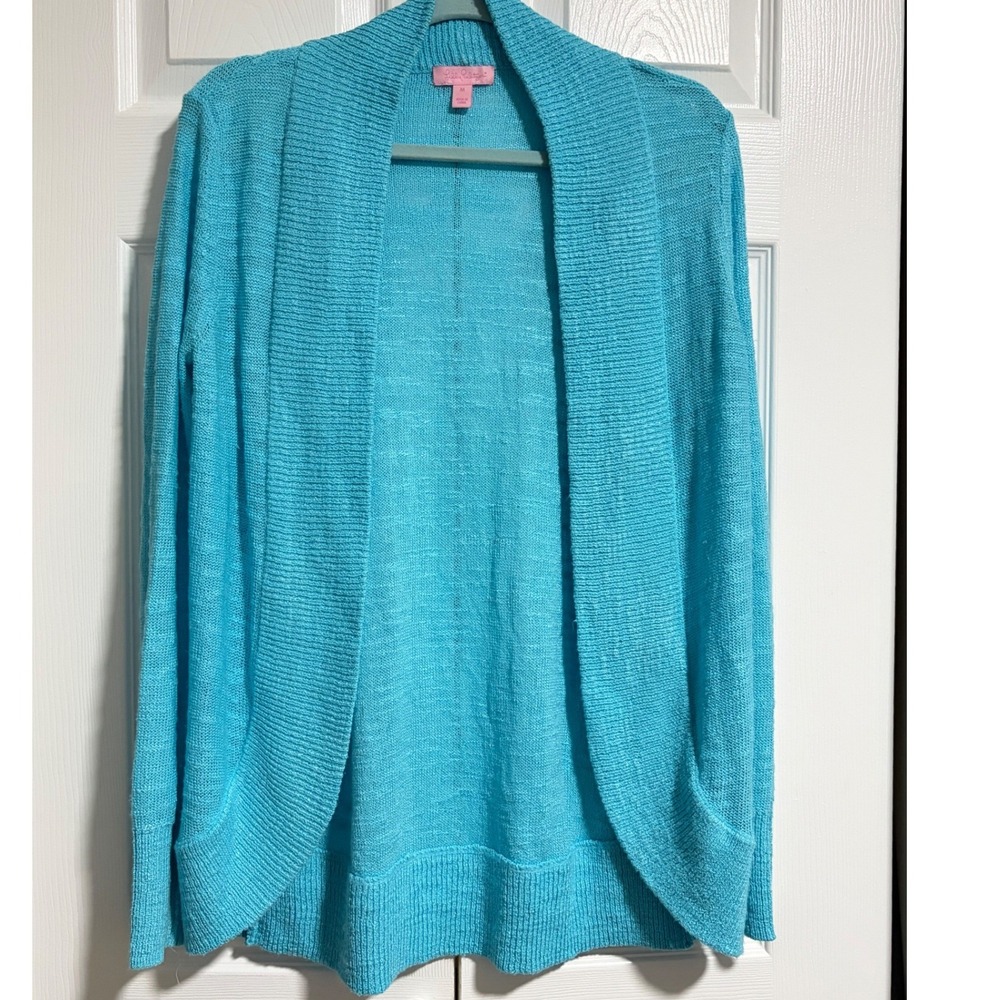 Lilly Pulitzer Turquoise Blue Open Front Knit Cardigan Sweater 53179 Mens M